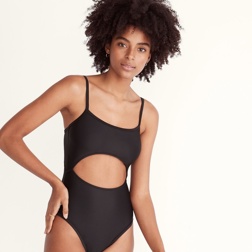 Madewell Second Wave Cutout One-Piece Swimsuit in True Black NWT
